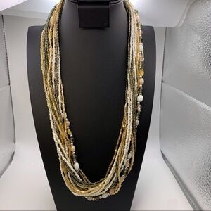 White and Beige Multi Strand Long Necklace